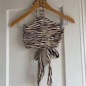 Motel Rocks Zebra Print Halter Crop Top